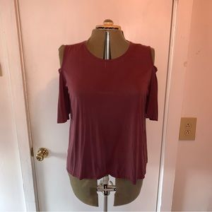 Dark Pink Suede-like Cold Shoulder Top